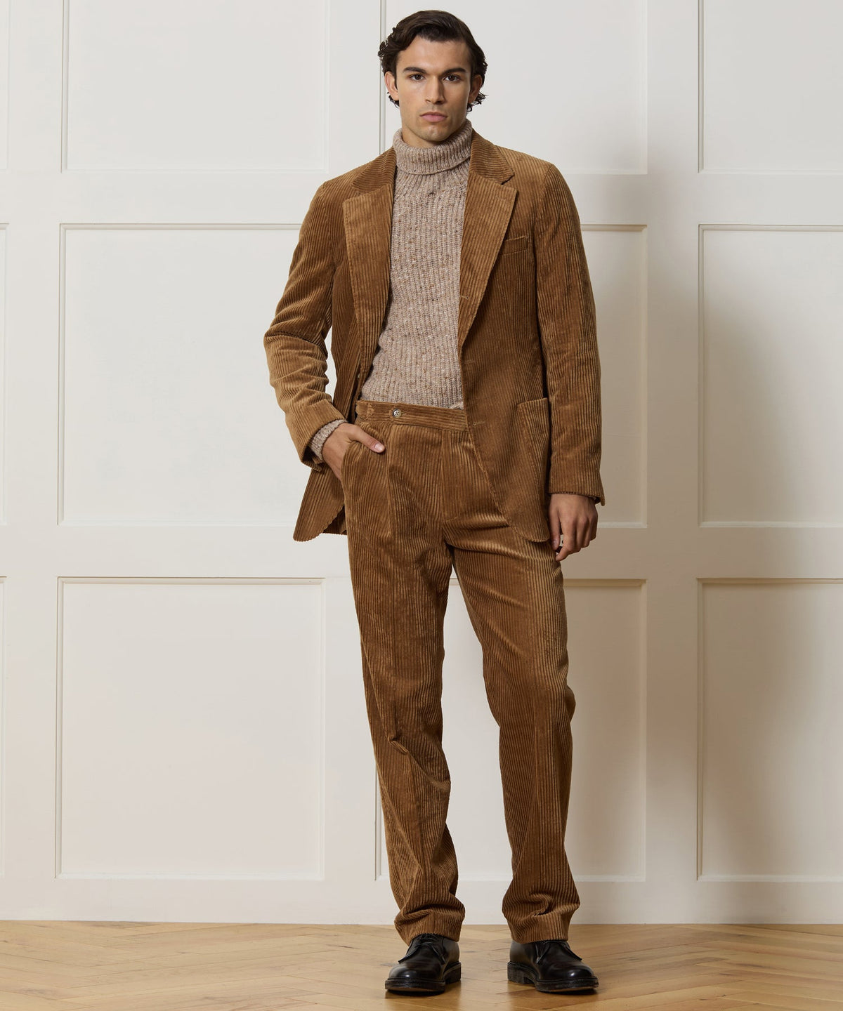 Italian Wide Wale Corduroy Side Tab Trouser - Brown