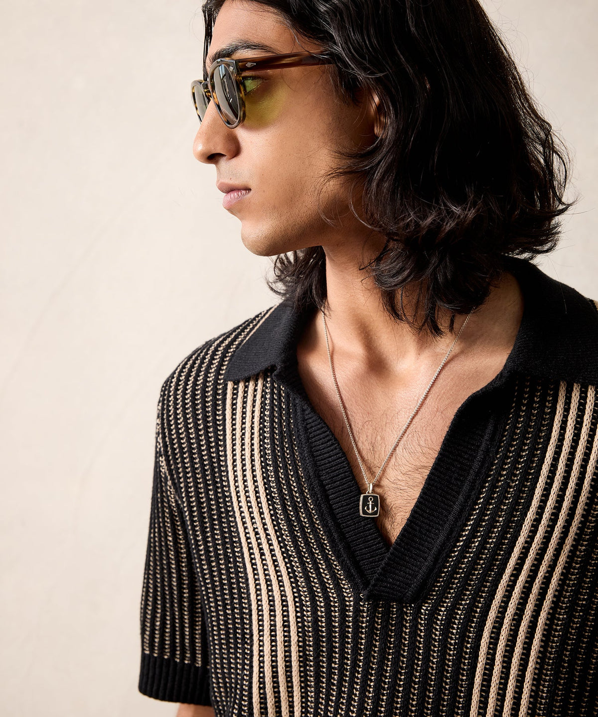 Striped Short-Sleeve Polo - Black