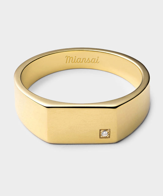 Miansai Gold Geo Signet Ring w/ Diamond - Gold