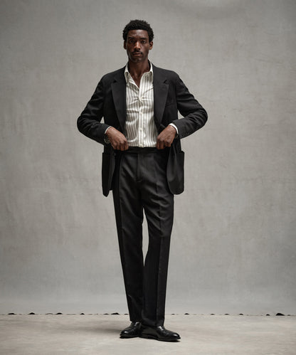 Italian Gabardine Side Tab Trouser - Black
