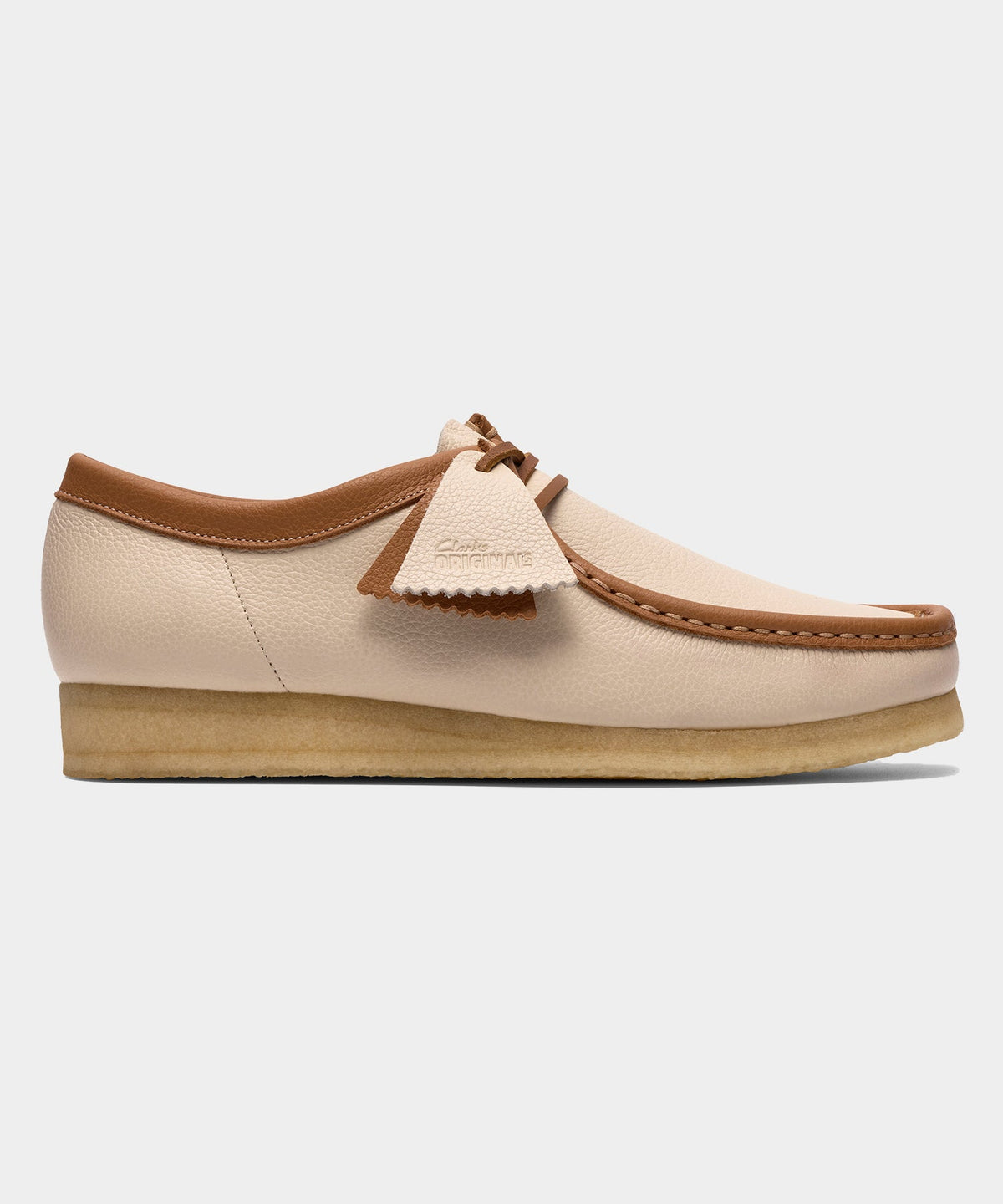 Clarks Wallabee White Combi Leather Shoe - Cream