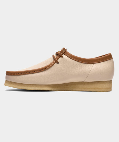 Clarks Wallabee White Combi Leather Shoe - Cream