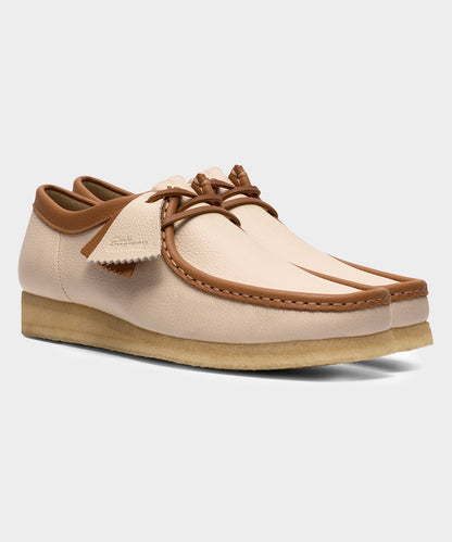 Clarks Wallabee White Combi Leather Shoe - Cream