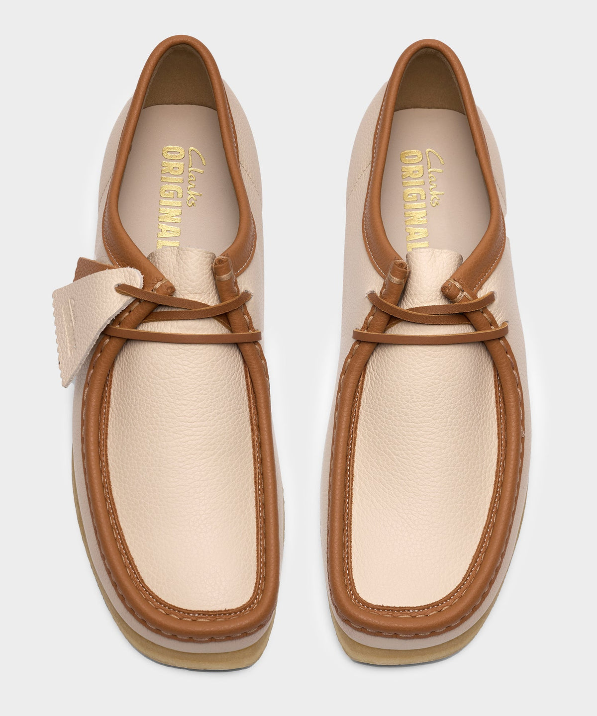 Clarks Wallabee White Combi Leather Shoe - Cream