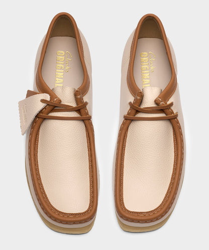 Clarks Wallabee White Combi Leather Shoe - Cream