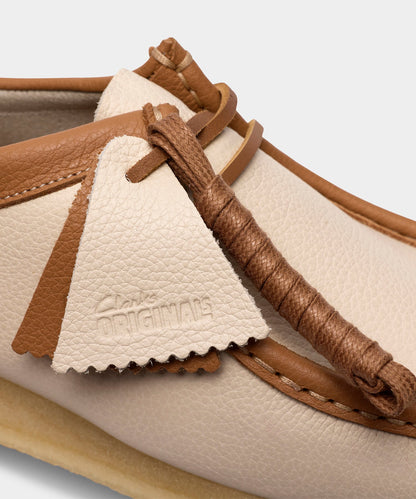Clarks Wallabee White Combi Leather Shoe - Cream