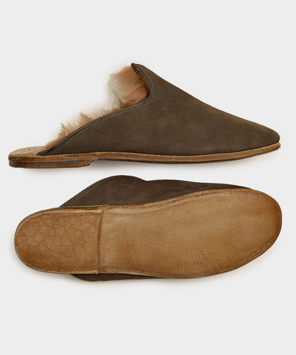Sabah Baba Suede Shearling Slide - Olive