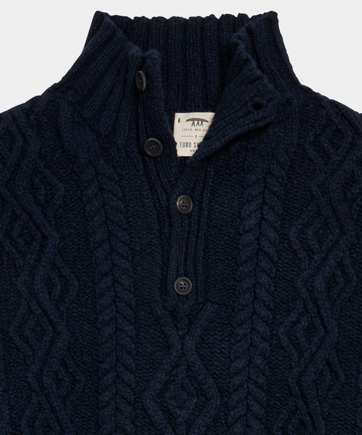 TS x Inis Meáin 50-Year Aran Mockneck Sweater - Navy