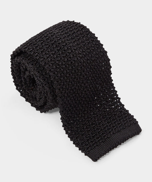 Italian Silk Wide Knit Tie - Black