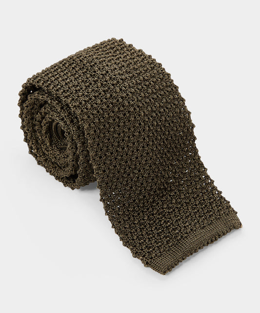 Italian Silk Wide Knit Tie - Olive
