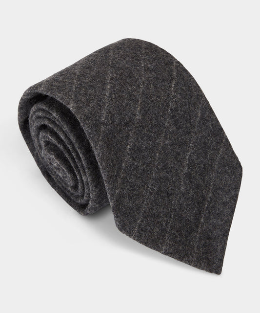 Pinstripe Flannel Wool Tie - Grey