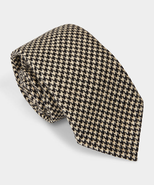 Houndstooth Flannel Wool Tie - Cream