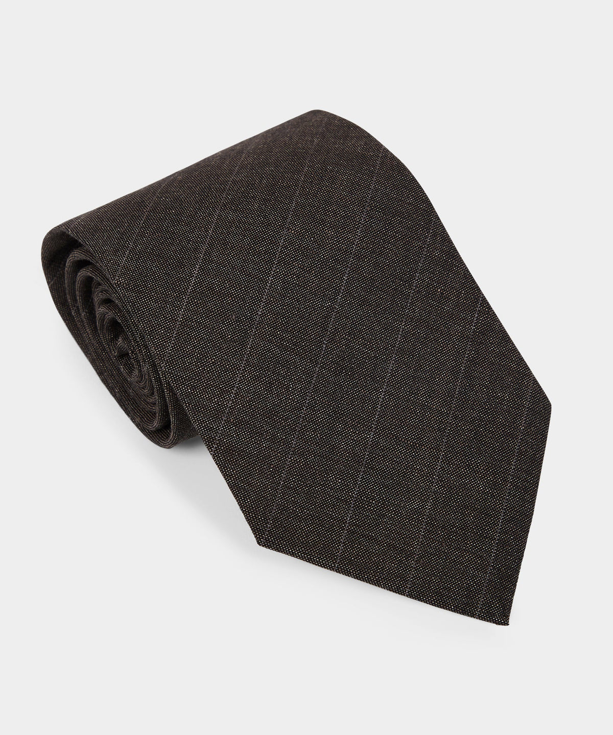 Italian Wool-Linen Stripe Tie - Brown
