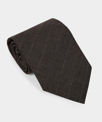 Italian Wool-Linen Stripe Tie - Brown
