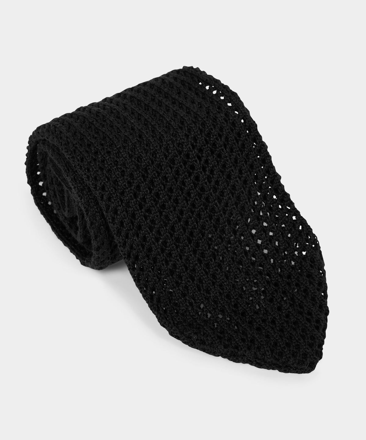 Italian Cotton Open Weave Knit Tie - Black