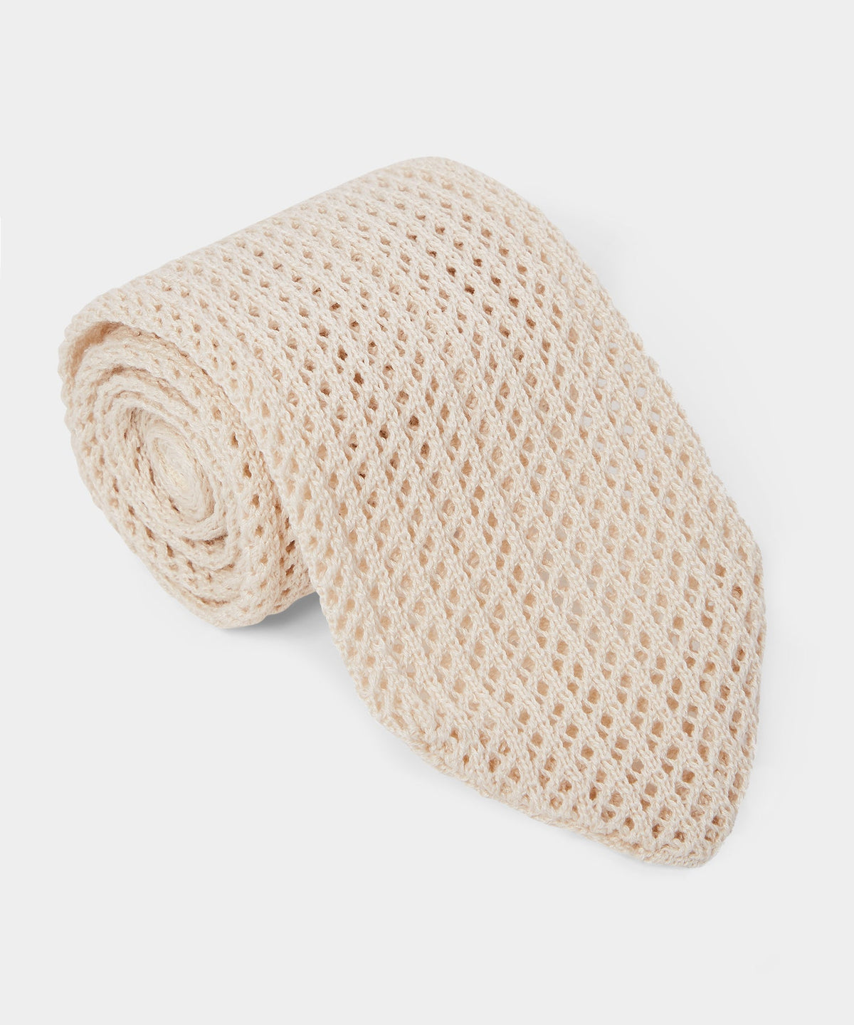 Italian Cotton Open Weave Knit Tie - Cream