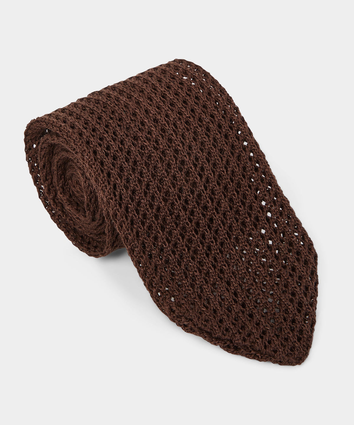Italian Cotton Open Weave Knit Tie - Dark Brown