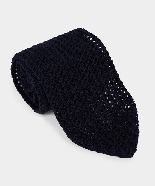 Italian Cotton Open Weave Knit Tie - Navy