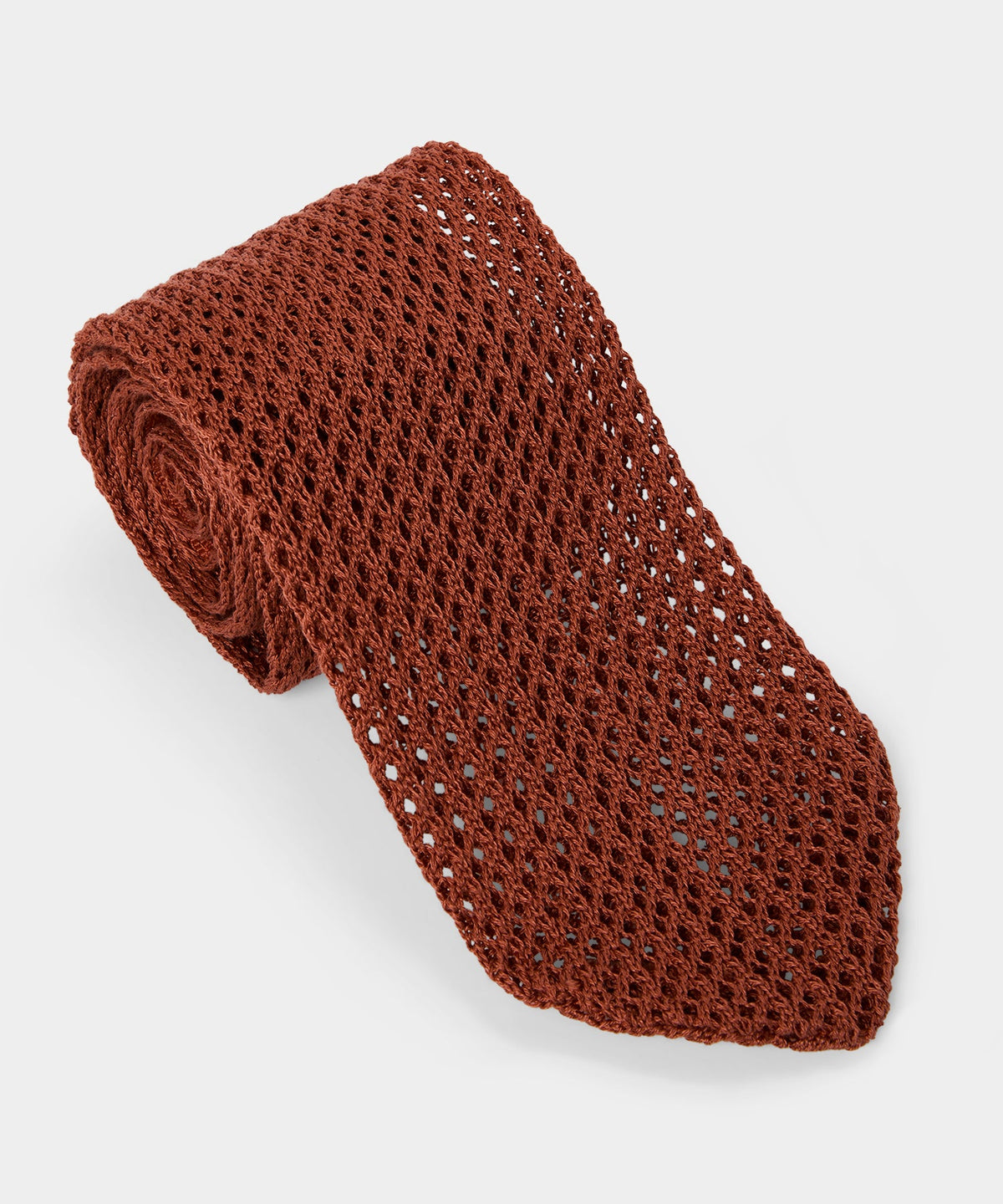 Italian Cotton Open Weave Knit Tie - Rust