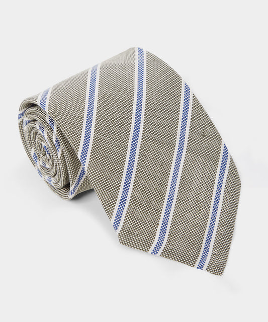Italian Cotton Regimental Striped Tie - Olive
