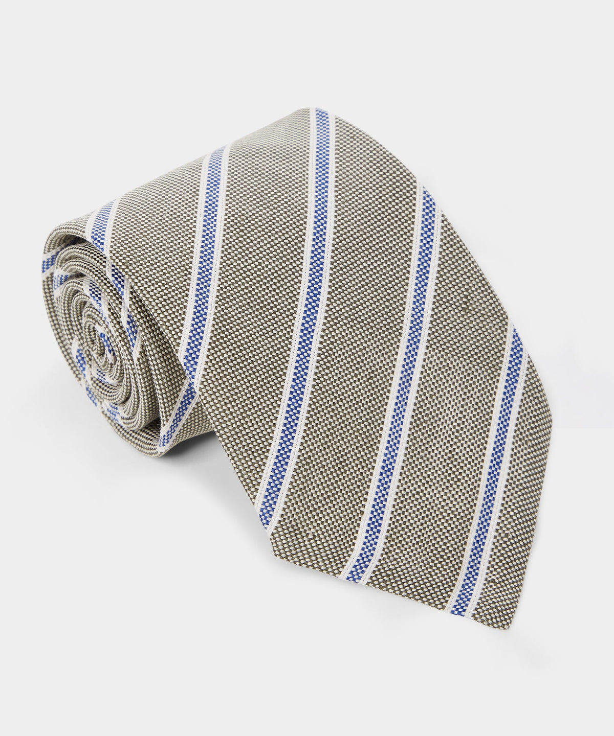 Italian Cotton Regimental Striped Tie - Olive
