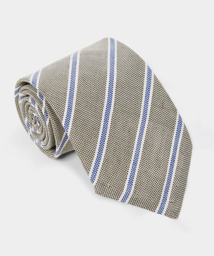 Italian Cotton Regimental Striped Tie - Olive