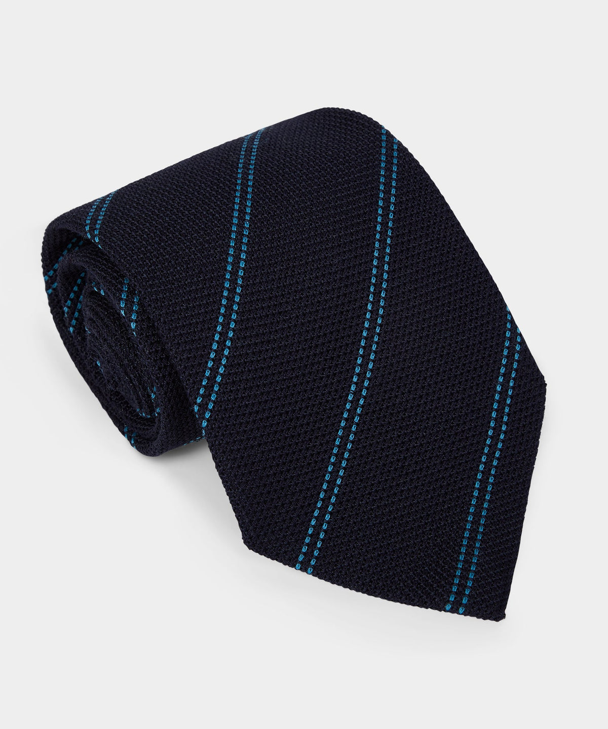 Italian Wool-Silk Stripe Tie - Navy