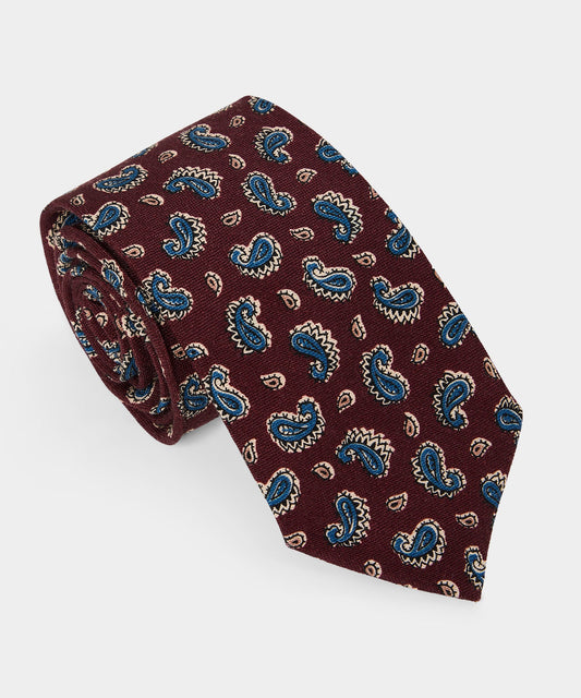 Italian Wool-Silk Paisley Tie - Burgundy