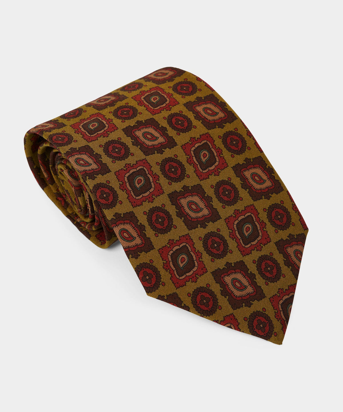Italian Wool-Silk Medallion Tie - Chartreuse