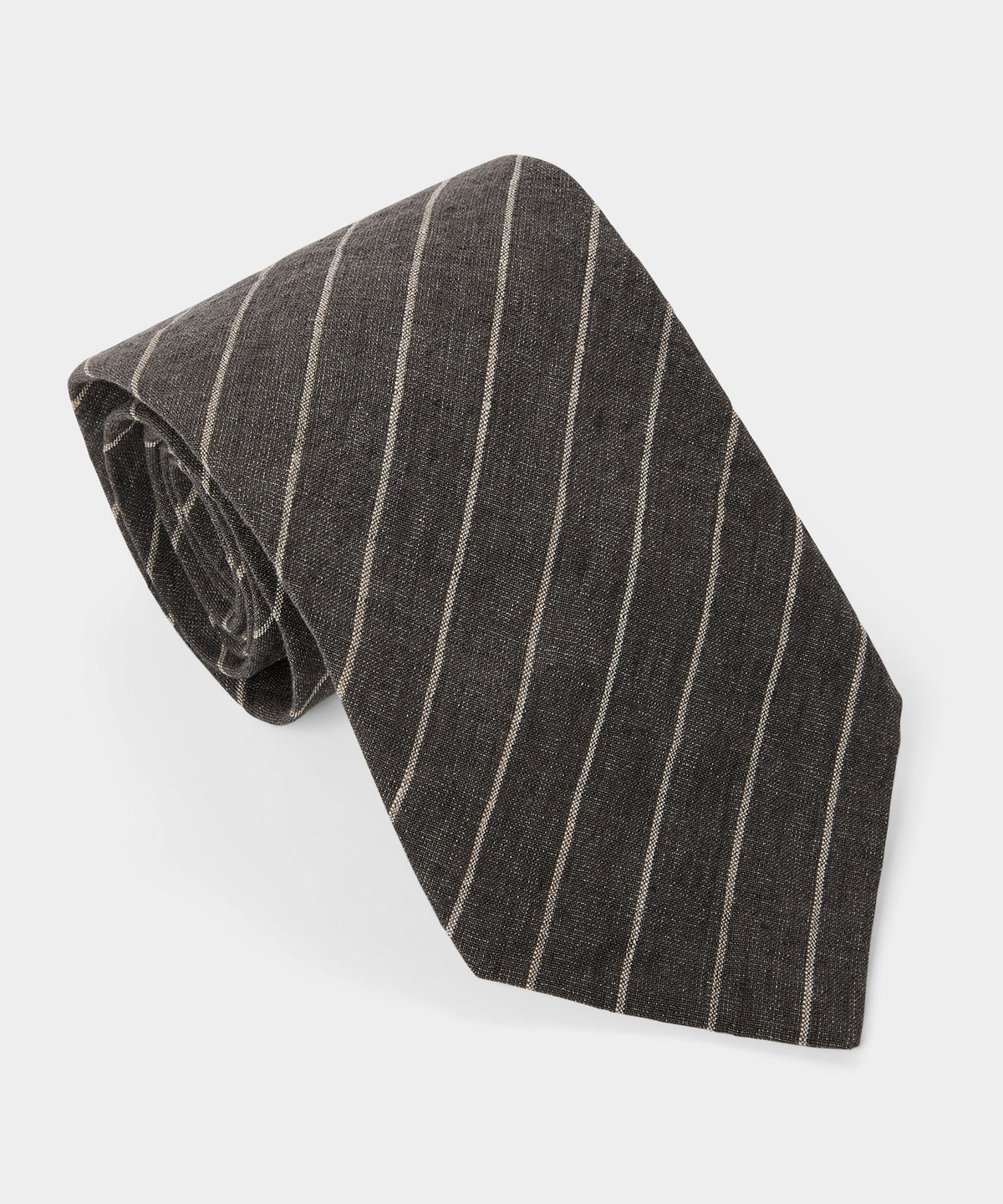 Italian Linen-Cotton Stripe Tie - Brown