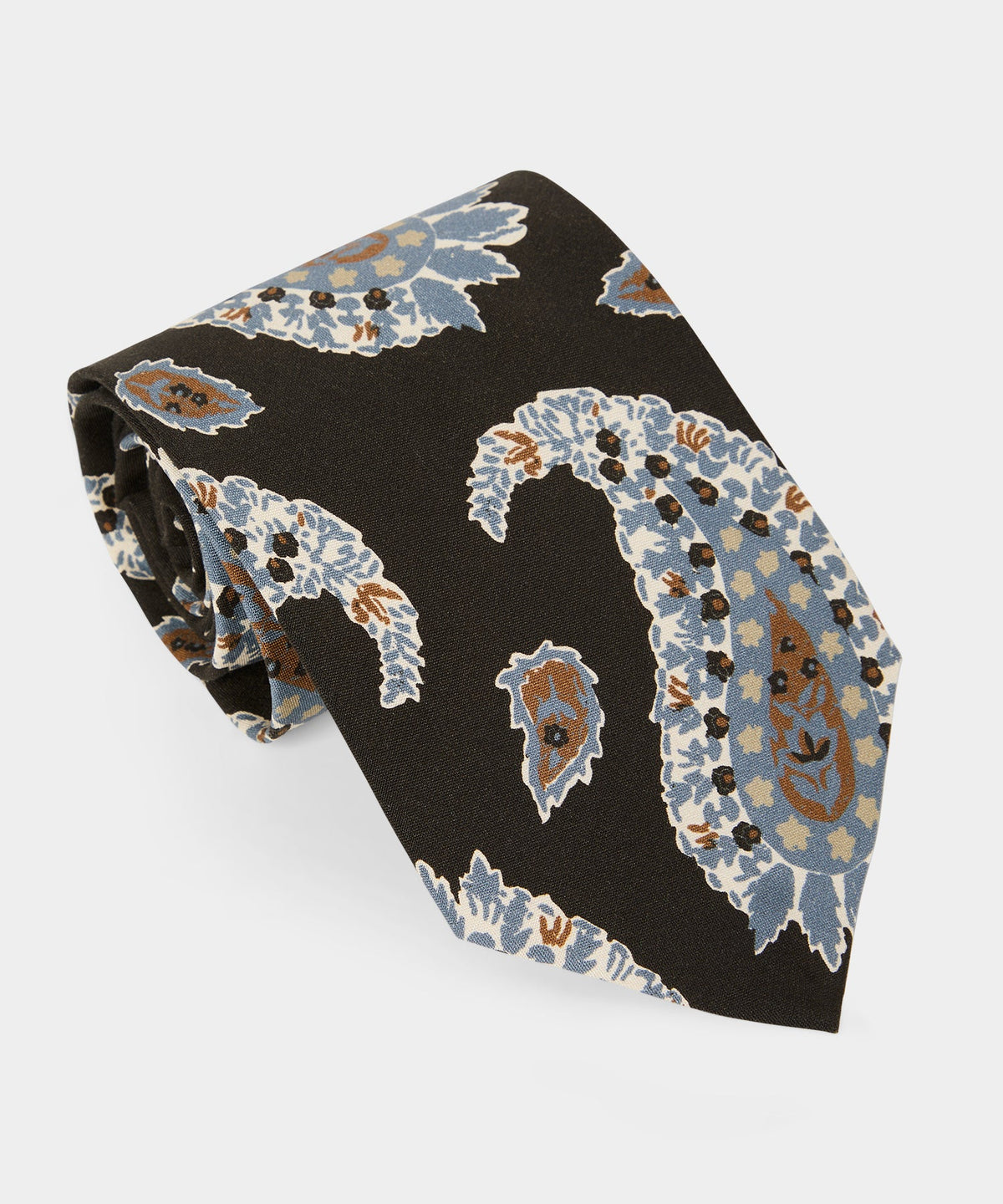 Italian Silk Feather Paisley Tie - Caviar
