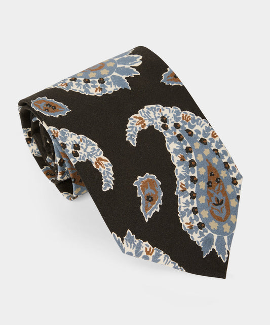 Italian Silk Feather Paisley Tie - Caviar