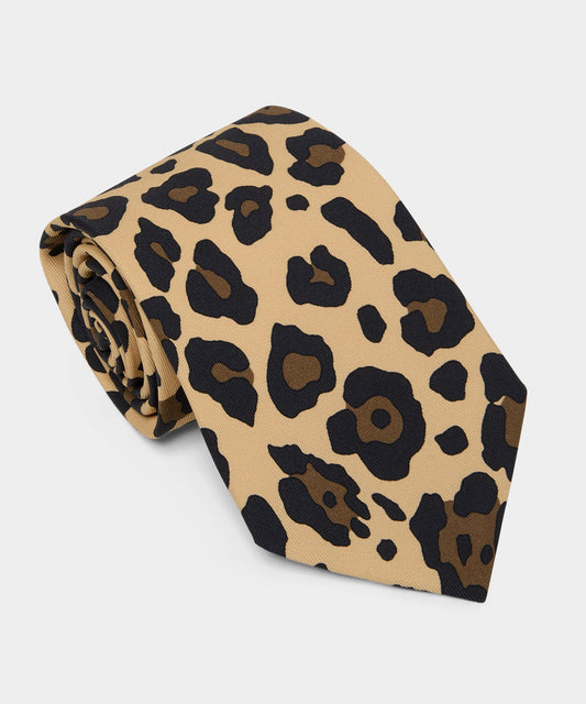 Italian Silk Leopard Tie - Brown