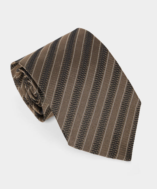 Italian Silk Stripe Tie - Taupe