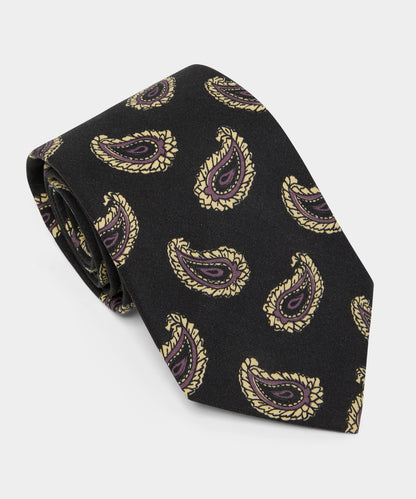 Italian Silk Dark Paisley Tie - Black