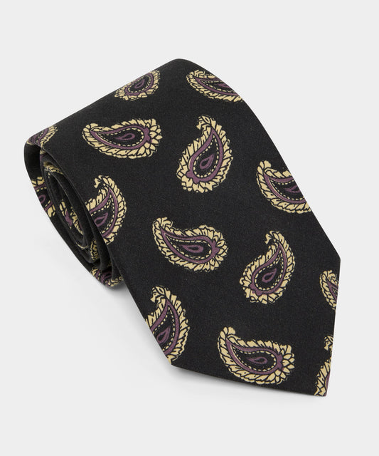 Italian Silk Dark Paisley Tie - Black