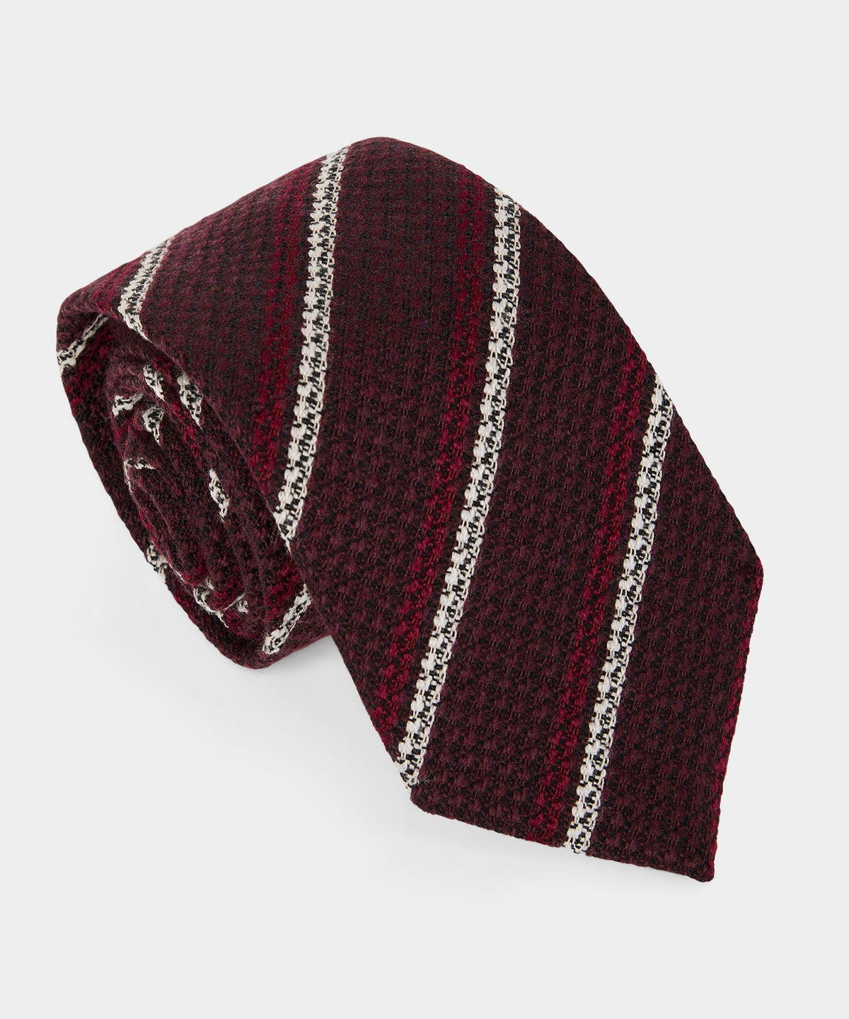 Italian Wool Regimental Stripe Tie - Burgundy
