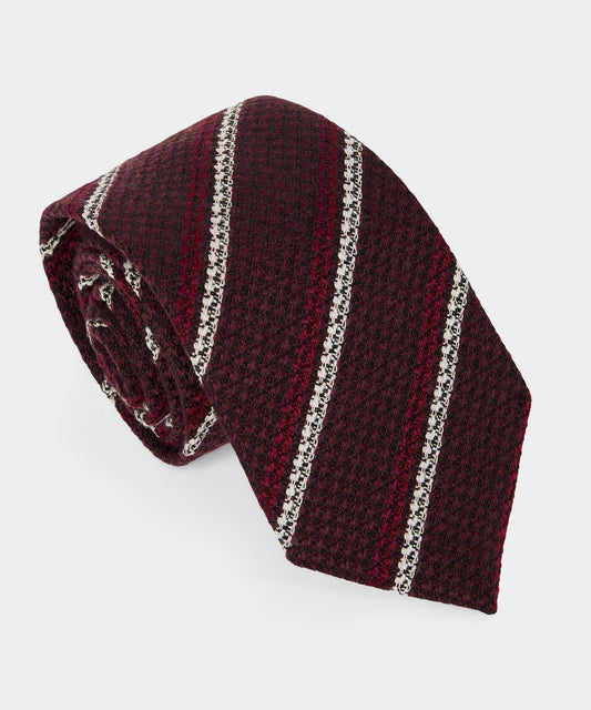Italian Wool Regimental Stripe Tie - Burgundy