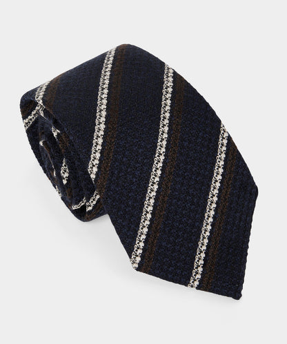 Italian Wool Regimental Stripe Tie - Navy