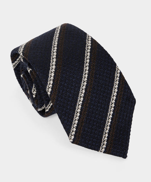 Italian Wool Regimental Stripe Tie - Navy