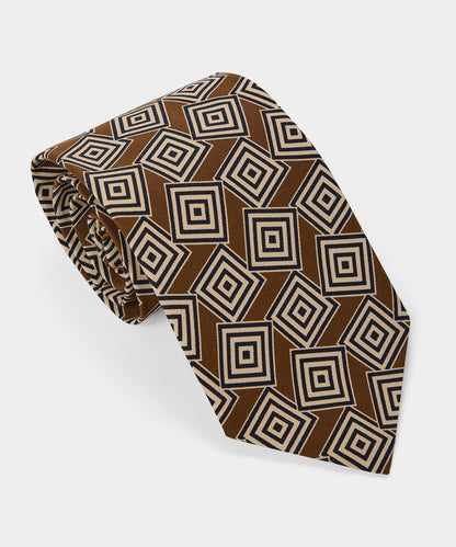Italian Silk Maze Tie - Light Brown
