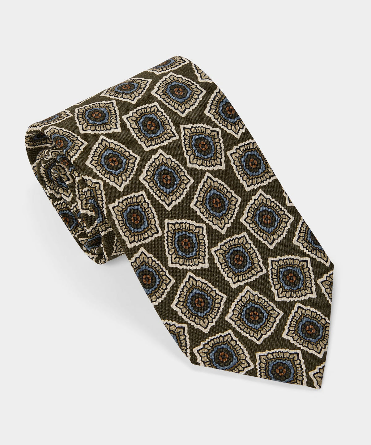 Italian Silk Medallion Tie - Olive