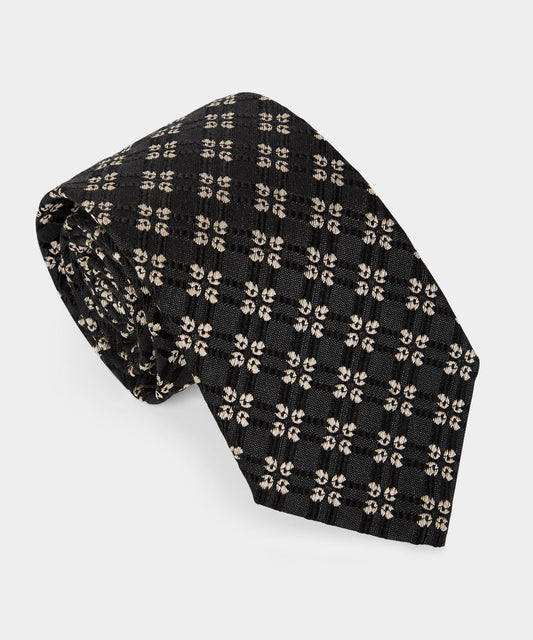 Italian Silk-Wool Diamond Tie - Black