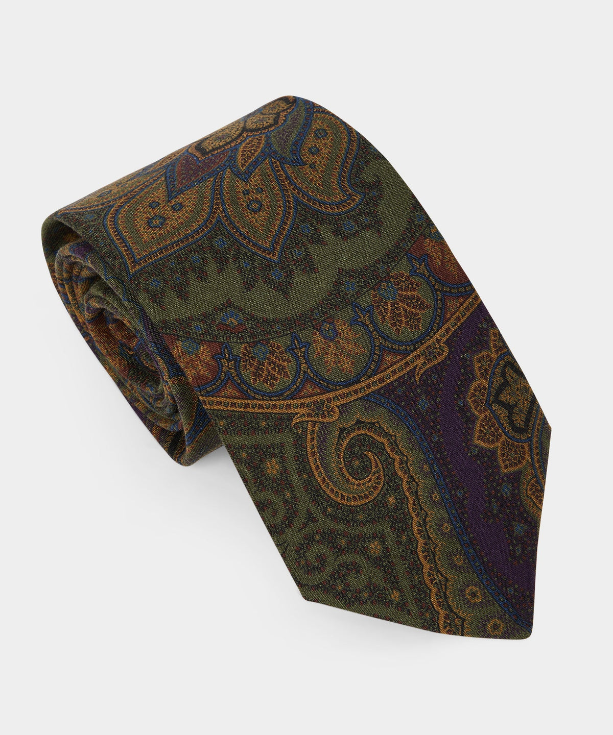 Italian Silk Exploded Paisley Tie - Olive