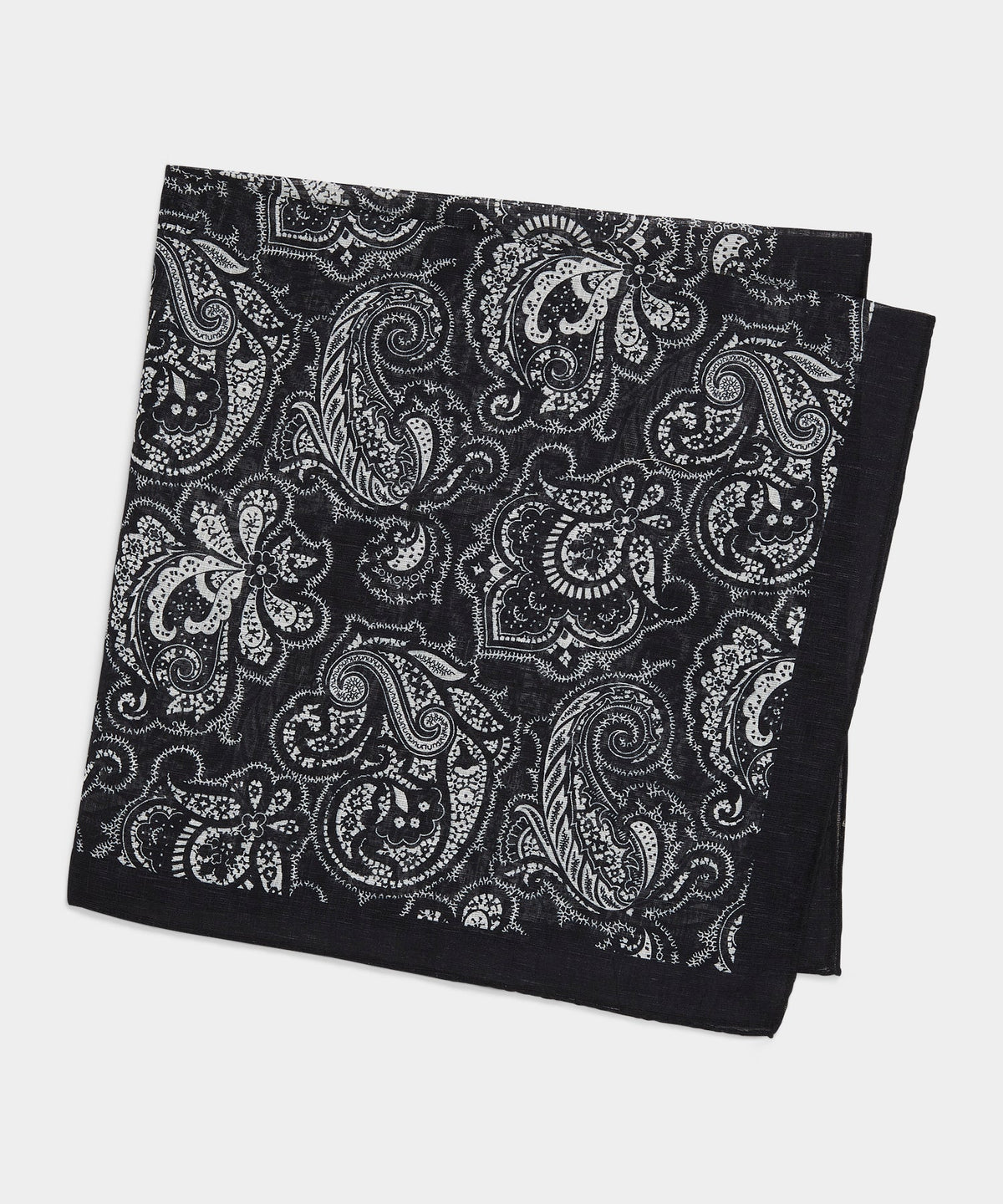 Italian Wood Block Paisley Neckerchief - Black