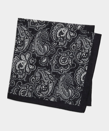 Italian Wood Block Paisley Neckerchief - Black