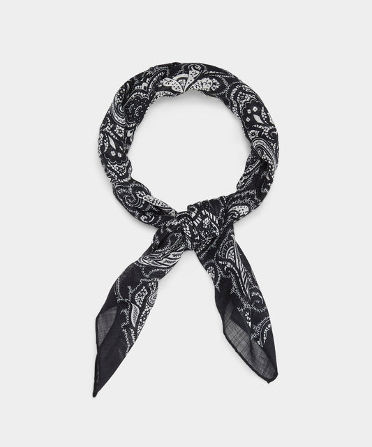 Italian Wood Block Paisley Neckerchief - Black