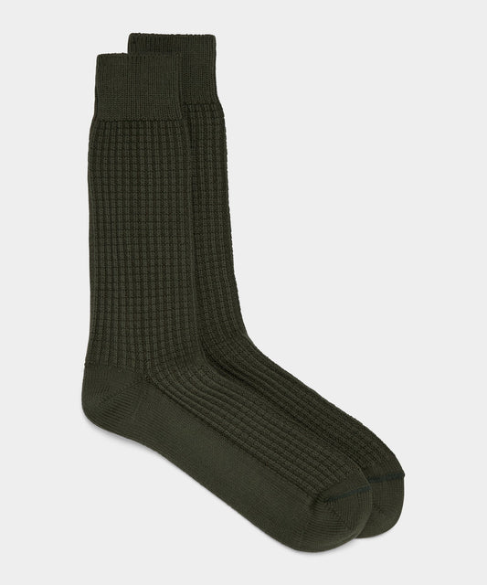 Cotton Waffle Sock - Forest Green