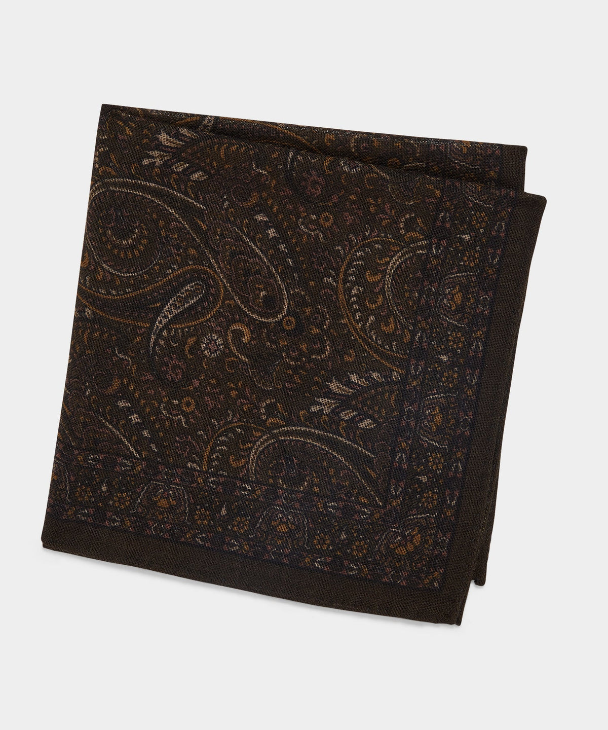 Italian Wool Perfect Paisley Pocket Square - Olive
