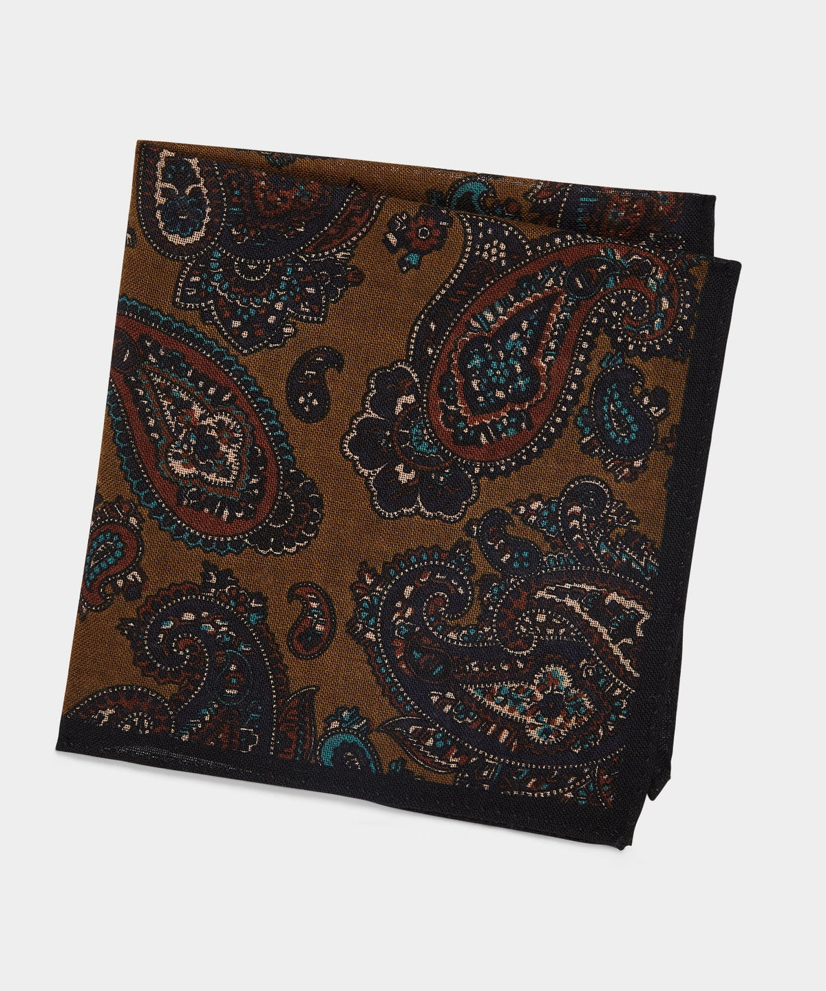 Italian Wool Paisley Pocket Square - Gold